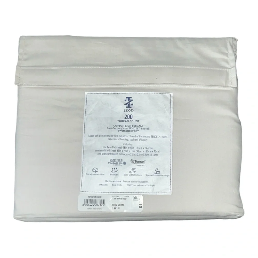 IZOD Cream Cotton-Rich Percale Sheet Set